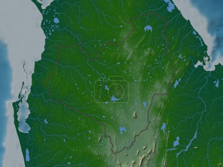 Téléchargez les photos : Anuradhapura, district of Sri Lanka. Colored elevation map with lakes and rivers - en image libre de droit
