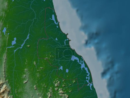 Photo for Batticaloa, district of Sri Lanka. Colored elevation map with lakes and rivers - Royalty Free Image