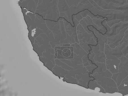Téléchargez les photos : Galle, district of Sri Lanka. Grayscale elevation map with lakes and rivers - en image libre de droit