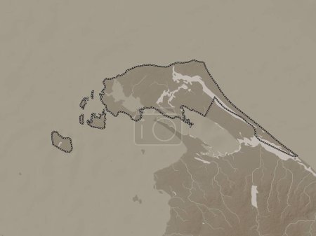 Photo for Jaffna, district of Sri Lanka. Elevation map colored in sepia tones with lakes and rivers - Royalty Free Image