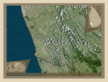 Foto de Kalutara, district of Sri Lanka. High resolution satellite map. Locations of major cities of the region. Corner auxiliary location maps - Imagen libre de derechos