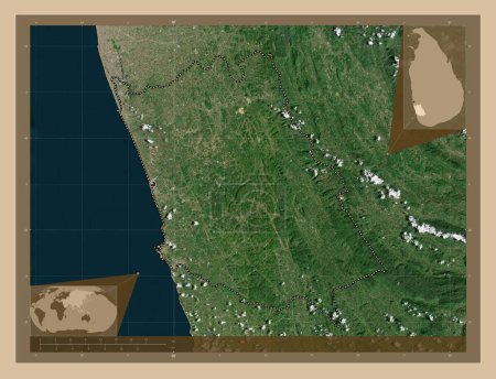 Téléchargez les photos : Kalutara, district de Sri Lanka. Carte satellite basse résolution. Corner cartes de localisation auxiliaires - en image libre de droit