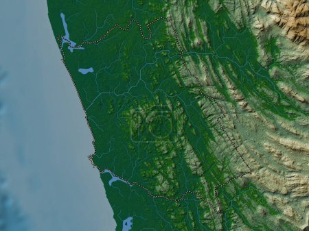 Téléchargez les photos : Kalutara, district of Sri Lanka. Colored elevation map with lakes and rivers - en image libre de droit