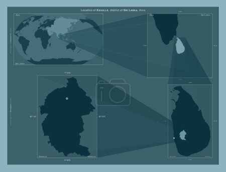 Photo for Kegalle, district of Sri Lanka. Diagram showing the location of the region on larger-scale maps. Composition of vector frames and PNG shapes on a solid background - Royalty Free Image