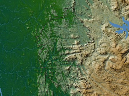 Téléchargez les photos : Kegalle, district of Sri Lanka. Colored elevation map with lakes and rivers - en image libre de droit
