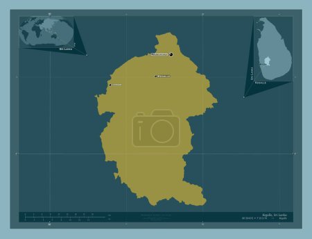 Photo for Kegalle, district of Sri Lanka. Solid color shape. Locations and names of major cities of the region. Corner auxiliary location maps - Royalty Free Image