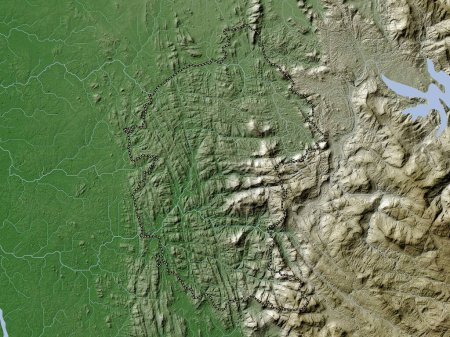 Téléchargez les photos : Kegalle, district de Sri Lanka. Carte d'altitude colorée dans le style wiki avec des lacs et des rivières - en image libre de droit