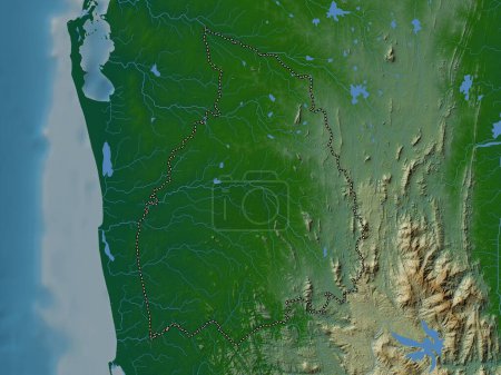 Téléchargez les photos : Kurunegala, district of Sri Lanka. Colored elevation map with lakes and rivers - en image libre de droit