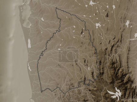 Photo for Kurunegala, district of Sri Lanka. Elevation map colored in sepia tones with lakes and rivers - Royalty Free Image