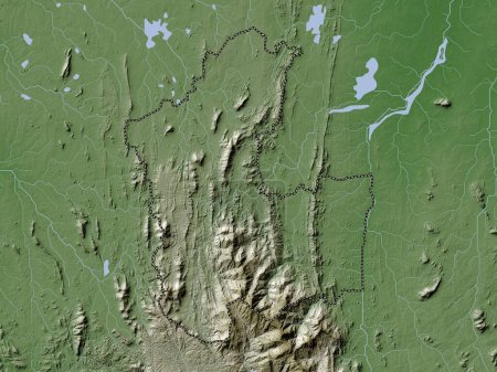 Téléchargez les photos : Matale, district de Sri Lanka. Carte d'altitude colorée dans le style wiki avec des lacs et des rivières - en image libre de droit