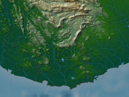 Téléchargez les photos : Matara, district of Sri Lanka. Colored elevation map with lakes and rivers - en image libre de droit