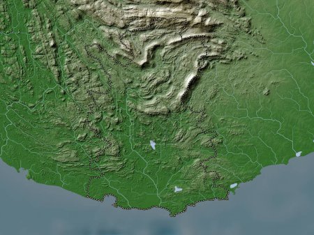 Téléchargez les photos : Matara, district of Sri Lanka. Elevation map colored in wiki style with lakes and rivers - en image libre de droit