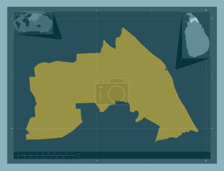 Photo for Mullaitivu, district of Sri Lanka. Solid color shape. Locations of major cities of the region. Corner auxiliary location maps - Royalty Free Image
