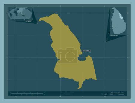 Foto de Trincomalee, district of Sri Lanka. Solid color shape. Locations and names of major cities of the region. Corner auxiliary location maps - Imagen libre de derechos