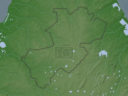 Téléchargez les photos : Vavuniya, district de Sri Lanka. Carte d'altitude colorée dans le style wiki avec des lacs et des rivières - en image libre de droit