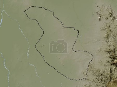 Téléchargez les photos : Al Qadarif, État du Soudan. Carte d'altitude colorée dans le style wiki avec des lacs et des rivières - en image libre de droit