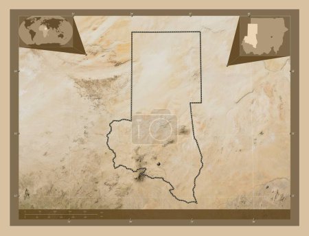 Téléchargez les photos : North Darfur, state of Sudan. Low resolution satellite map. Corner auxiliary location maps - en image libre de droit