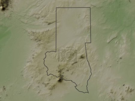 Téléchargez les photos : Darfour Nord, État du Soudan. Carte d'altitude colorée dans le style wiki avec des lacs et des rivières - en image libre de droit
