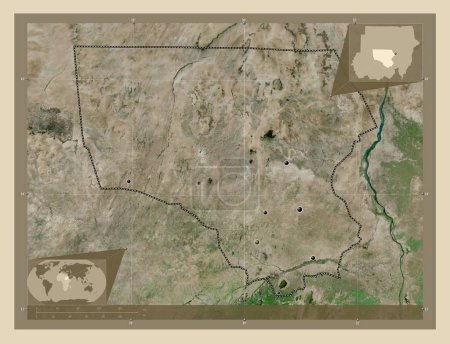 Foto de North Kurdufan, state of Sudan. High resolution satellite map. Locations of major cities of the region. Corner auxiliary location maps - Imagen libre de derechos