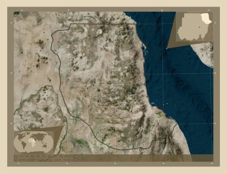 Photo for Red Sea, state of Sudan. High resolution satellite map. Locations of major cities of the region. Corner auxiliary location maps - Royalty Free Image