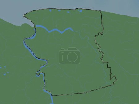 Foto de Commewijne, distrito de Surinam. Mapa de elevación de colores con lagos y ríos - Imagen libre de derechos