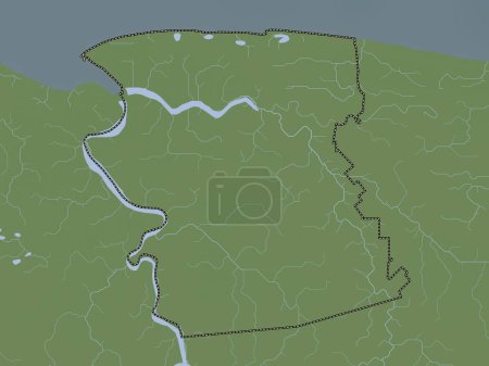 Téléchargez les photos : Commewijne, district du Suriname. Carte d'altitude colorée dans le style wiki avec des lacs et des rivières - en image libre de droit