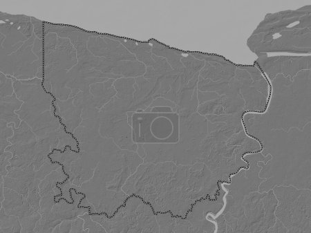 Téléchargez les photos : Coronie, district of Suriname. Bilevel elevation map with lakes and rivers - en image libre de droit