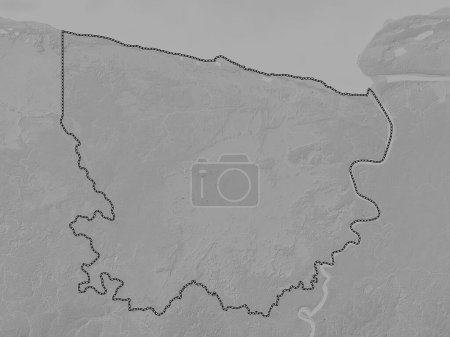 Foto de Coronie, distrito de Surinam. Mapa de elevación a escala de grises con lagos y ríos - Imagen libre de derechos