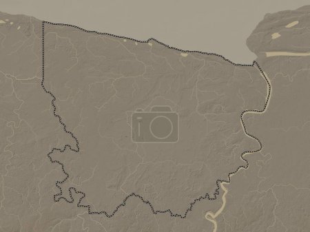 Téléchargez les photos : Coronie, district of Suriname. Elevation map colored in sepia tones with lakes and rivers - en image libre de droit