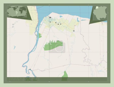 Foto de Nickerie, district of Suriname. Open Street Map. Locations of major cities of the region. Corner auxiliary location maps - Imagen libre de derechos