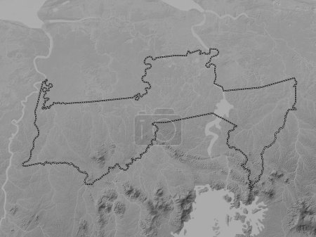 Foto de Para, distrito de Surinam. Mapa de elevación a escala de grises con lagos y ríos - Imagen libre de derechos