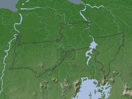 Foto de Para, distrito de Surinam. Mapa de elevación coloreado en estilo wiki con lagos y ríos - Imagen libre de derechos
