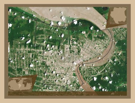 Téléchargez les photos : Paramaribo, district of Suriname. Low resolution satellite map. Corner auxiliary location maps - en image libre de droit
