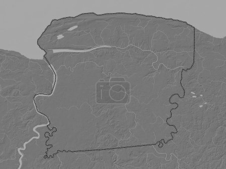 Téléchargez les photos : Saramacca, district du Suriname. Carte d'altitude de Bilevel avec lacs et rivières - en image libre de droit