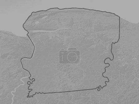 Téléchargez les photos : Saramacca, district du Suriname. Carte d'altitude en niveaux de gris avec lacs et rivières - en image libre de droit