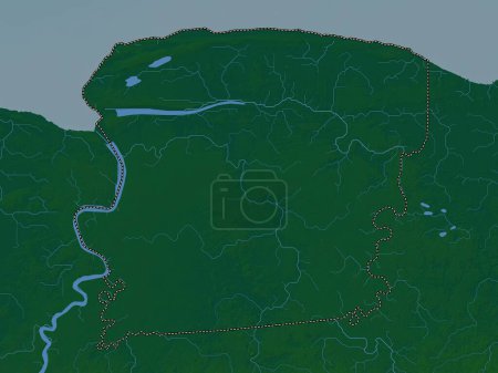 Foto de Saramacca, district of Suriname. Colored elevation map with lakes and rivers - Imagen libre de derechos