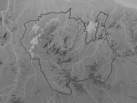 Photo for Sipaliwini, district of Suriname. Grayscale elevation map with lakes and rivers - Royalty Free Image