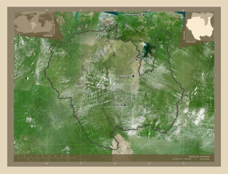 Photo for Sipaliwini, district of Suriname. High resolution satellite map. Locations and names of major cities of the region. Corner auxiliary location maps - Royalty Free Image