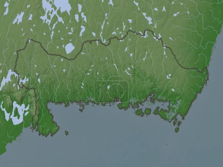 Téléchargez les photos : Blekinge, comté de Suède. Carte d'altitude colorée dans le style wiki avec des lacs et des rivières - en image libre de droit