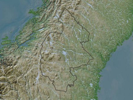 Photo for Jamtland, county of Sweden. Elevation map colored in wiki style with lakes and rivers - Royalty Free Image