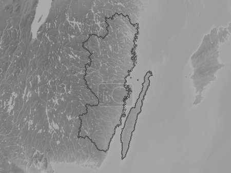 Foto de Kalmar, condado de Suecia. Mapa de elevación a escala de grises con lagos y ríos - Imagen libre de derechos