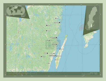 Foto de Kalmar, county of Sweden. Open Street Map. Locations and names of major cities of the region. Corner auxiliary location maps - Imagen libre de derechos