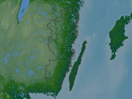 Foto de Kalmar, condado de Suecia. Mapa de elevación de colores con lagos y ríos - Imagen libre de derechos