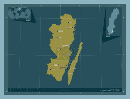 Foto de Kalmar, county of Sweden. Solid color shape. Locations and names of major cities of the region. Corner auxiliary location maps - Imagen libre de derechos