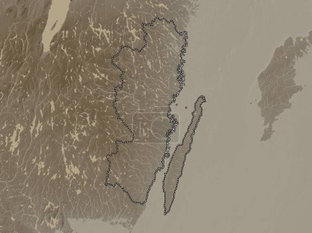 Photo for Kalmar, county of Sweden. Elevation map colored in sepia tones with lakes and rivers - Royalty Free Image
