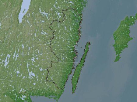 Foto de Kalmar, condado de Suecia. Mapa de elevación coloreado en estilo wiki con lagos y ríos - Imagen libre de derechos