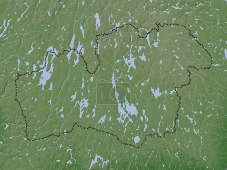 Téléchargez les photos : Kronoberg, comté de Suède. Carte d'altitude colorée dans le style wiki avec des lacs et des rivières - en image libre de droit