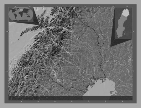 Foto de Norrbotten, county of Sweden. Bilevel elevation map with lakes and rivers. Corner auxiliary location maps - Imagen libre de derechos