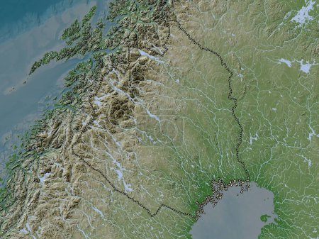 Photo for Norrbotten, county of Sweden. Elevation map colored in wiki style with lakes and rivers - Royalty Free Image