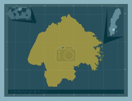 Foto de Ostergotland, condado de Suecia. Forma de color sólido. Mapas de ubicación auxiliares de esquina - Imagen libre de derechos